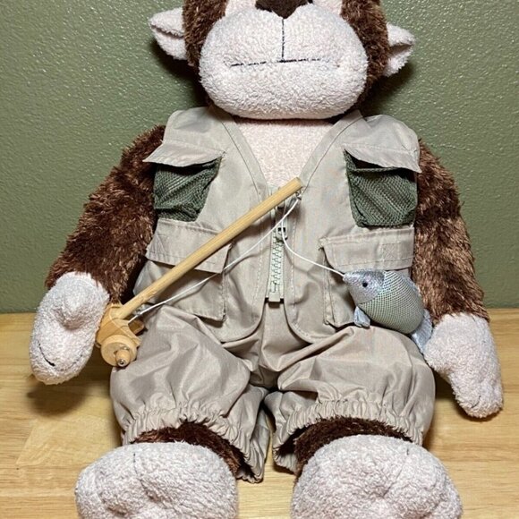 Build A Bear Monkey Plush Fisherman Safari Stuffed Animal 19” Tall BAB Doll - Picture 11 of 12